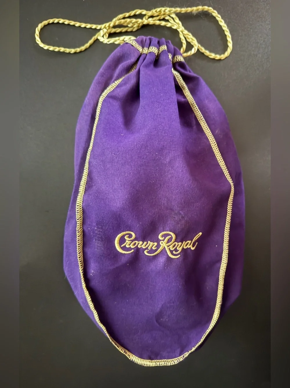 Crown Royal Purple Drawstring Bag Gold Cording & Stitching 9” x 13”